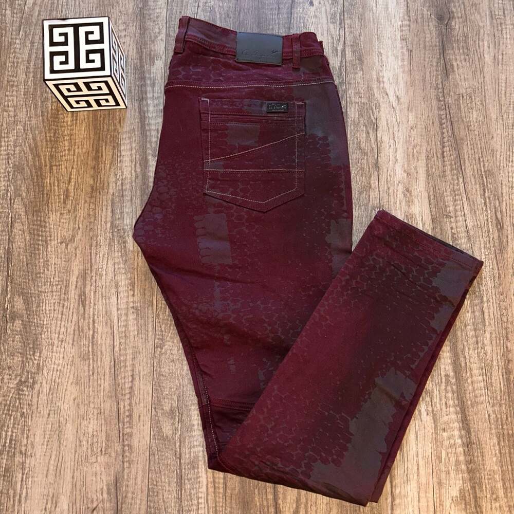 A. Tiziano Men's Size 38 Burgundy Moto Biker Jeans j3 - Picture 5 of 6